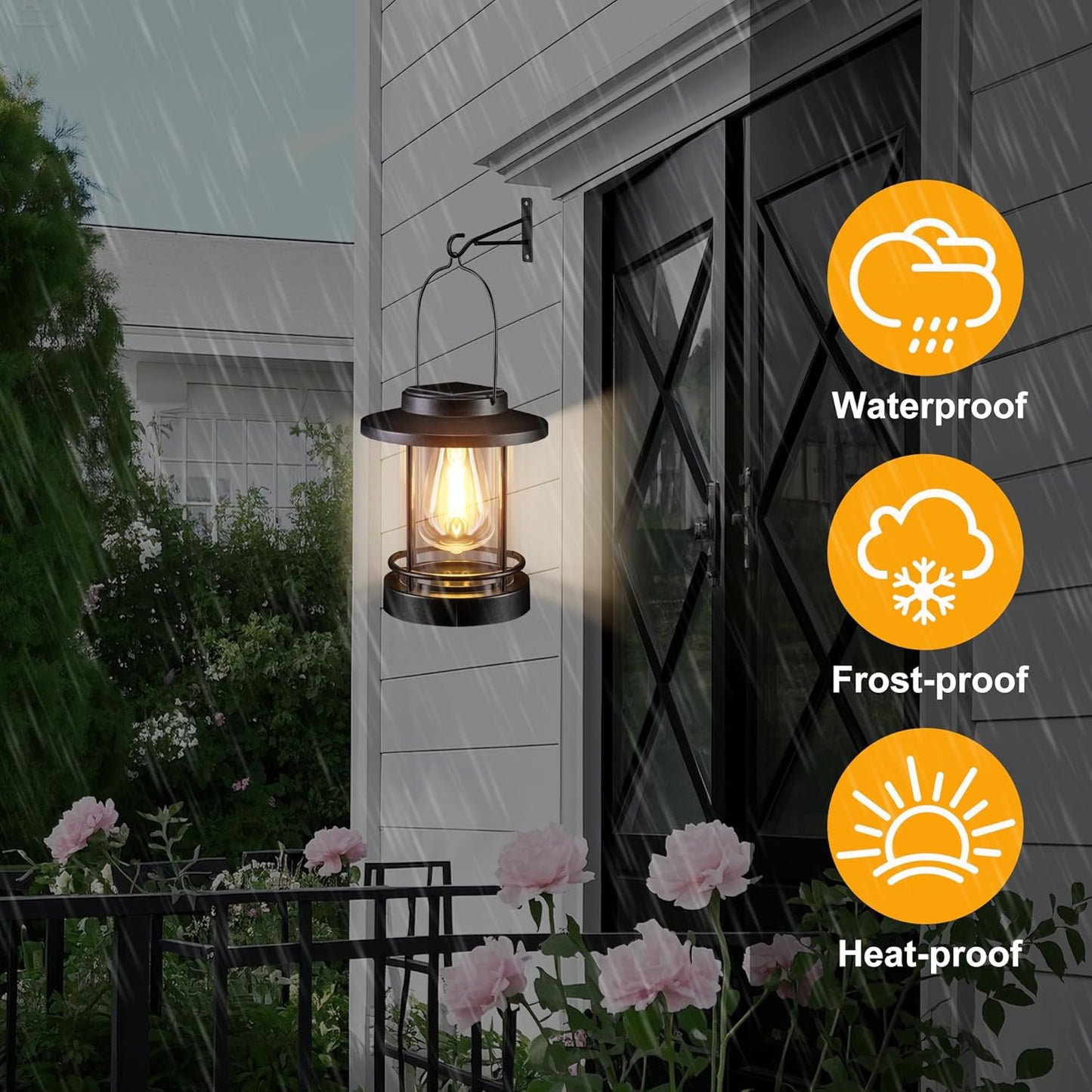 Hanging Solar Lanterns Outdoor Waterproof – 2 Pack Decorative Solar Lights for Outside, Patio, Porch, Yard, Balcony, Table – Hanging Outdoor Lantern Garden Gifts for Women,Mom