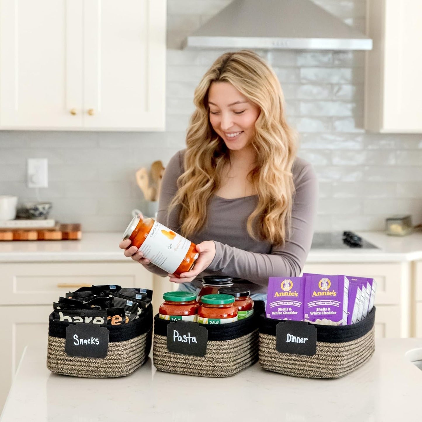 NaturalCozy 11.8"x8"x4.5” Rectangle Storage Baskets for Shelves 3 Pack | Cotton Rope Woven Small Baskets for Organizing | Small Storage Bins for Nursery, Bathroom, Closet, Shelf, Decorative, Gift