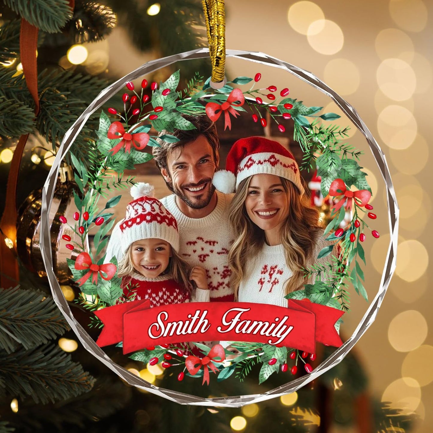 Christmas Tree Hanging Decor, Personalized Crystal Photo Ornaments, Custom Ornaments for Family/Child, Decorative Hanging Pendant, Design Your Own Picture, Gifts for Christmas, for Mom/Dad