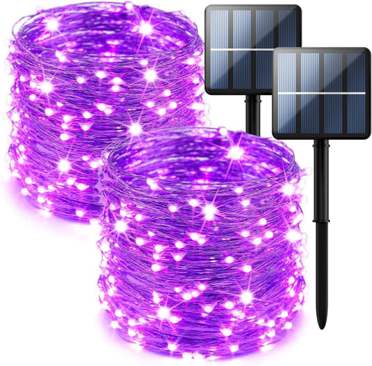 2-Pack 200 LED Solar Fairy Lights Outdoor, Upgraded Oversize Lamp Beads & Super Bright Solar String Lights Outoor, 8 Modes Solar Lights for Garden Patio Decorations(Purple)