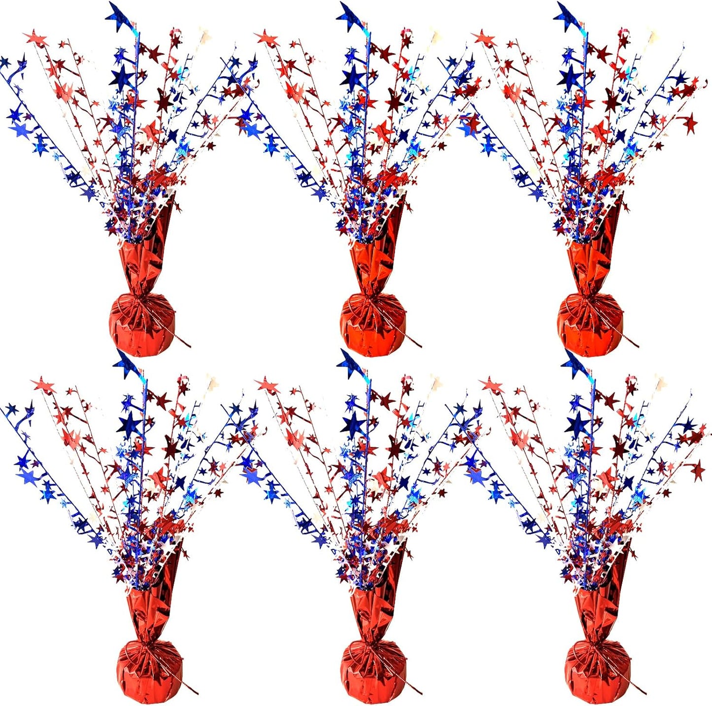 6 Pack 4th of July Table Centerpiece Decoration Metallic Foil Spray Star Burst Patriotic Decoration Independence Day Labor Day Veteran Day Memorial Day Party Supplies, Red White and Blue