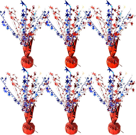 6 Pack 4th of July Table Centerpiece Decoration Metallic Foil Spray Star Burst Patriotic Decoration Independence Day Labor Day Veteran Day Memorial Day Party Supplies, Red White and Blue