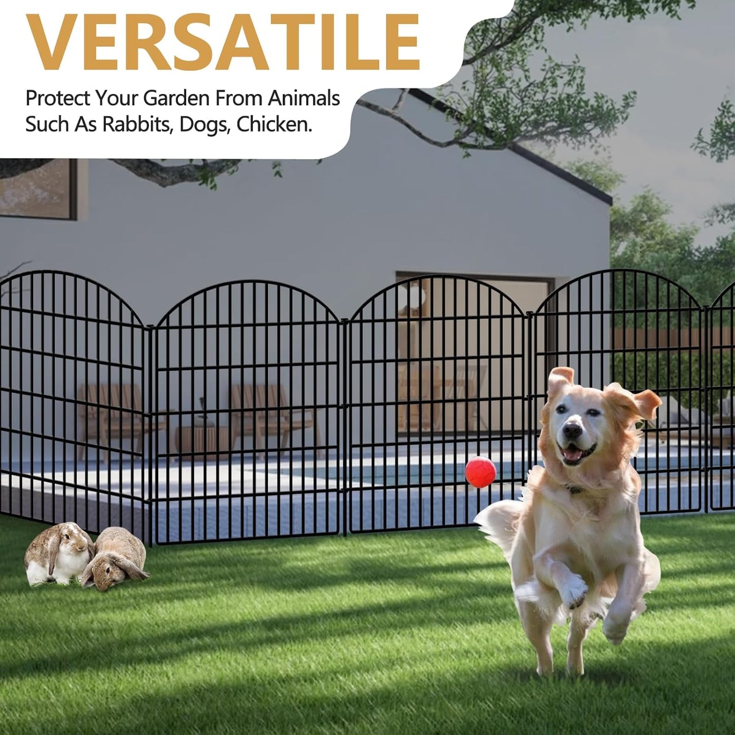 10 Panels Decorative Garden Fence, 40in (H) X 21.92ft (L) No Dig Dog Fences Outdoor for Yard, Rustproof Tall Metal Fencing Panels, Animal Barrier Suitable for Yards Border, Patio, and Outdoor Use