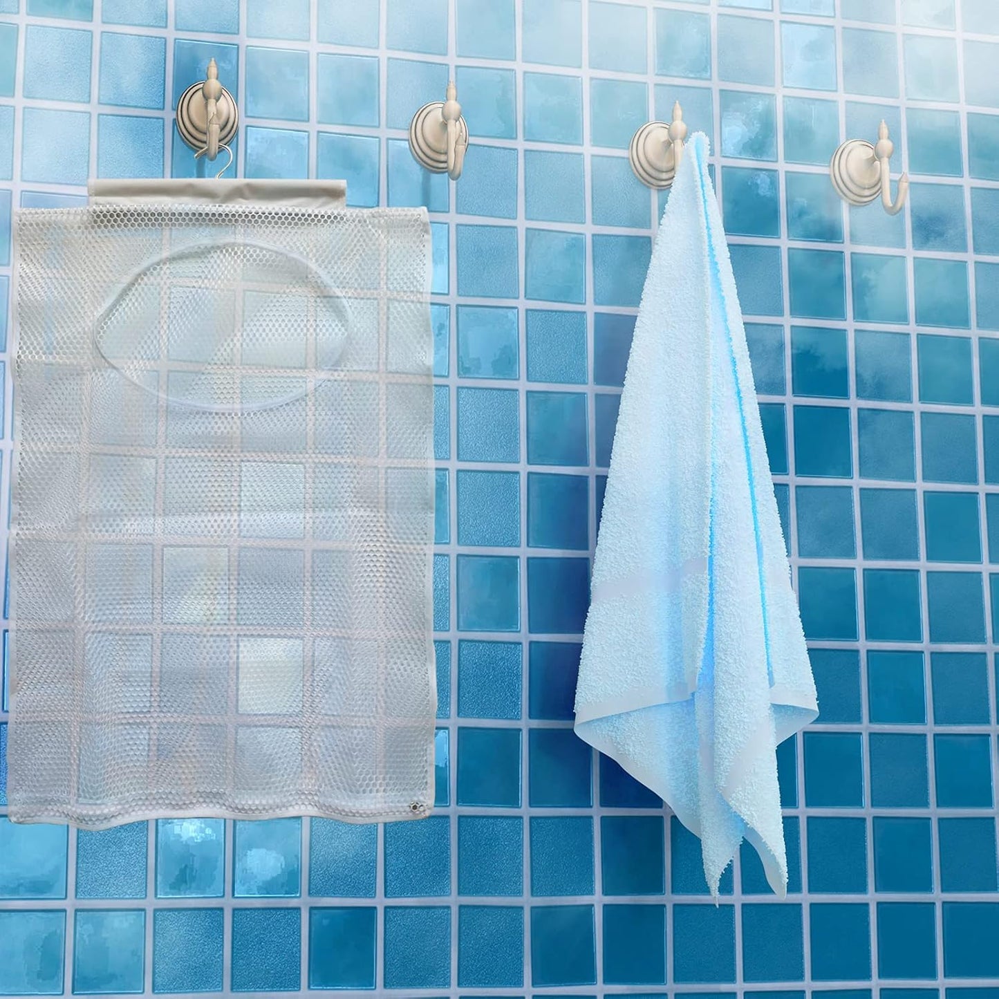 Hanging Mesh Laundry Hamper (30in*20in*2in) Large Dirty Clothes Bag, Can Be Used Behind The Door & Closet & Caravan& Bathroom (White)