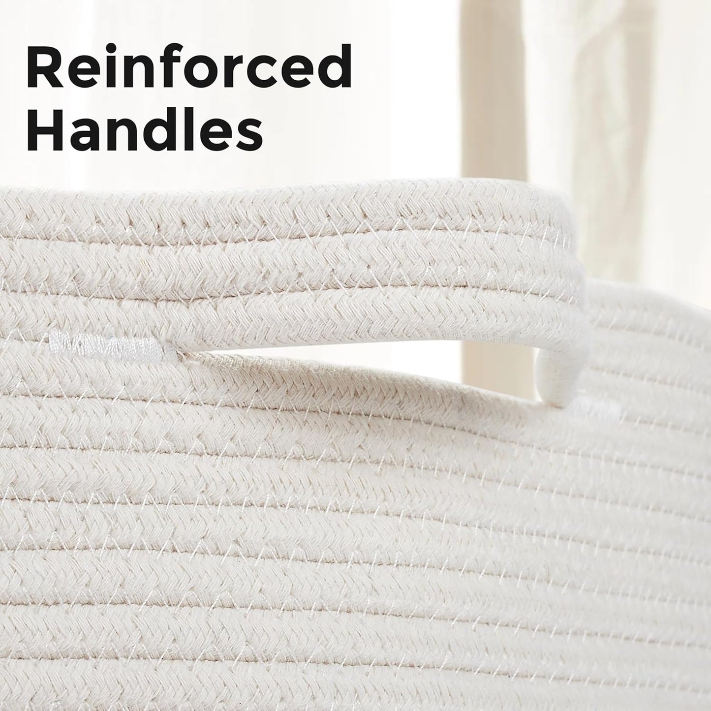 Ravinte Large Storage - 22"x 22"x 14" Blanket Basket for Living Room, Baby Toy Storage, Cotton Rope Woven Laundry Basket (White)