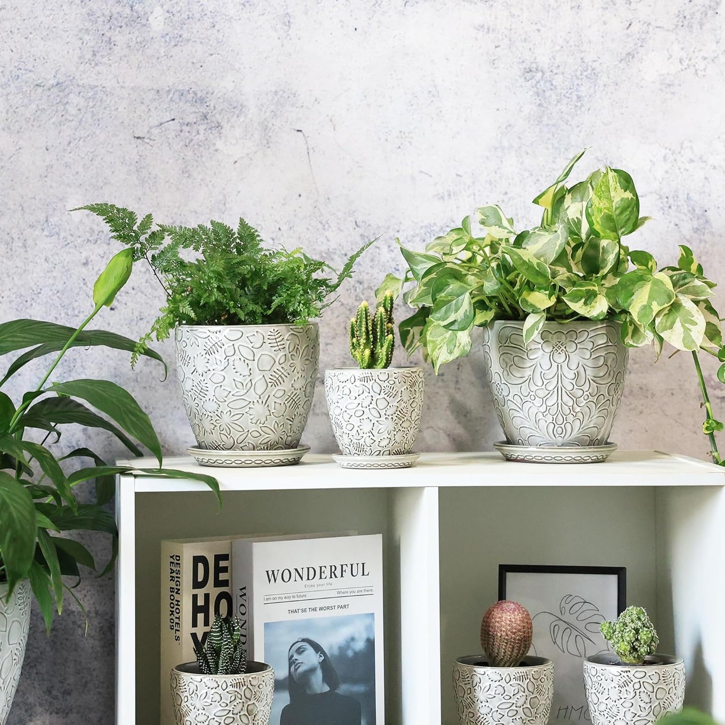 6 Inch Ceramic Planter Pots with Drainage Hole and Saucers for Indoor Plants, Garden Pots for Succulent, Orchid, and Flower - Set of 2