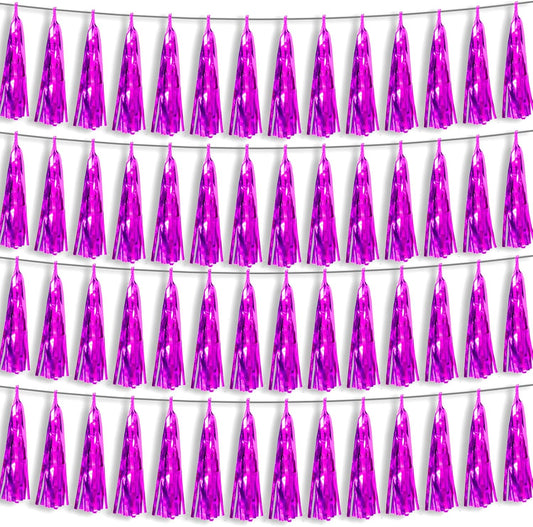 4P Rose Red Foil Fringe Metallic Tassel Streamers Banner Tassel Garland for Parade Floats, Bachelorette, Wedding, Birthday, Halloween, Christmas, Bridal/Baby Shower Party Decorations