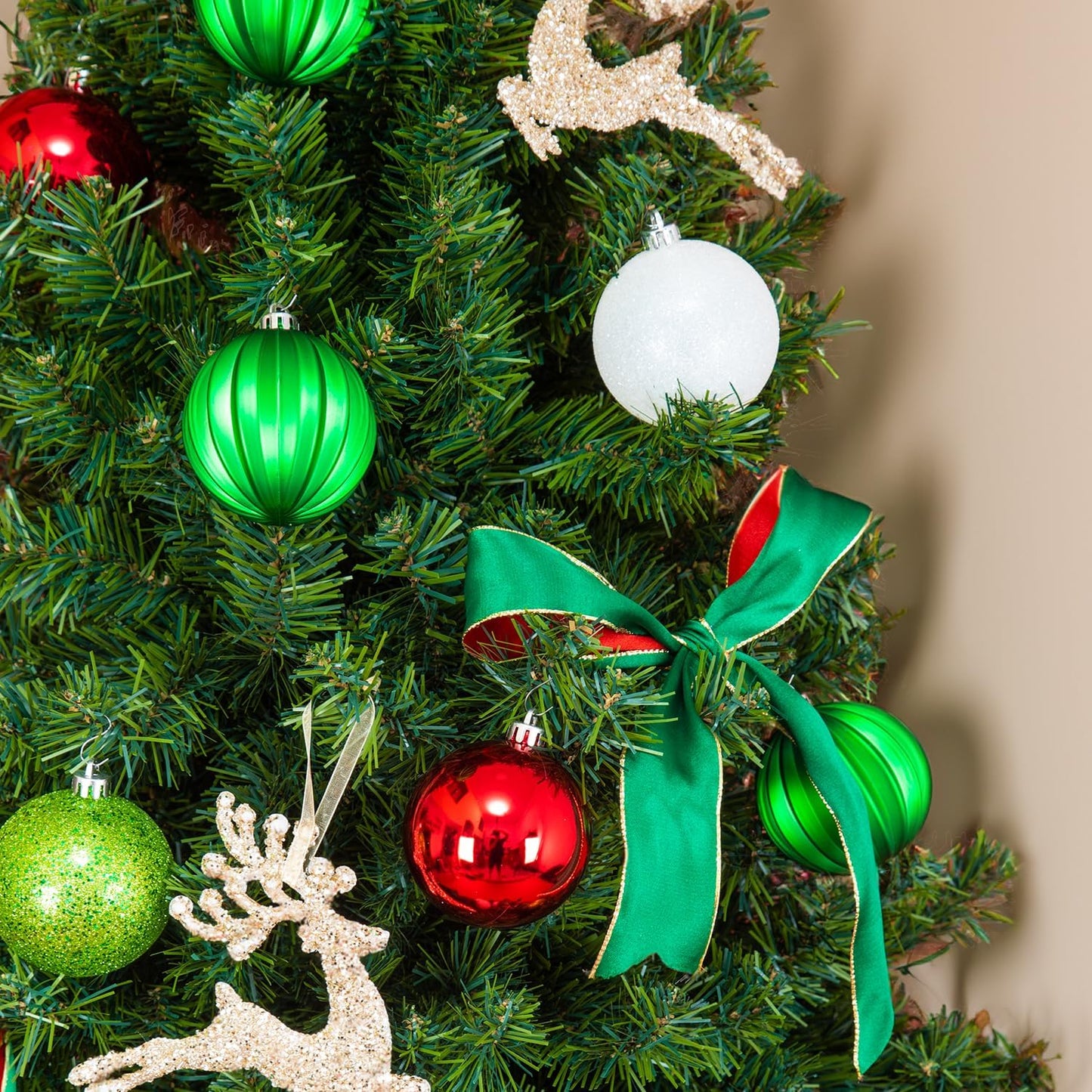 Every Day is Christmas Ornaments, Shatterproof Christmas Tree Ornament Set, Christmas Balls Decoration 35 Count (2.75"/70mm, Green Red White)