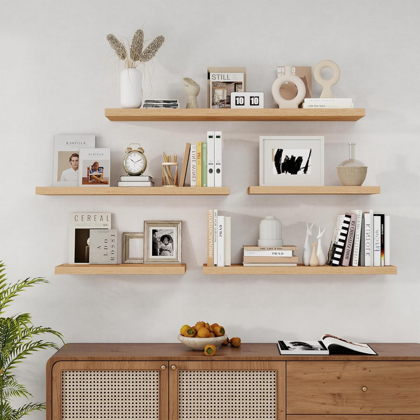 Fun Memories Solid Oak Wood Floating Shelves, 9.3 Inch Deep Natural Wood Shelf with Invisible Heavy Duty Bracket for Bathroom Bedroom Kitchen - 48inch Set of 1, Natural