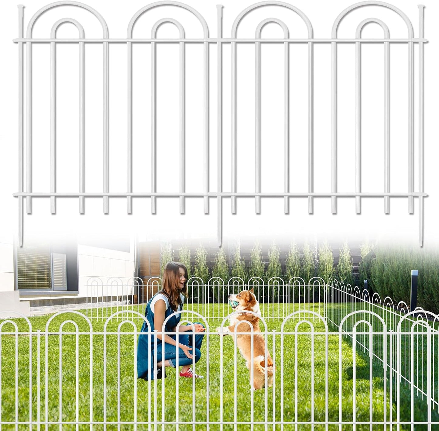 15 Panels Decorative Garden Fence, 24 in(H) X 30 ft(L) No Dig Dog Fence Outdoor for Yard, Rustproof Metal Garden Fencing Animal Barrier with Ground Stakes, Temporary Fencing for Patio Outdoor, White
