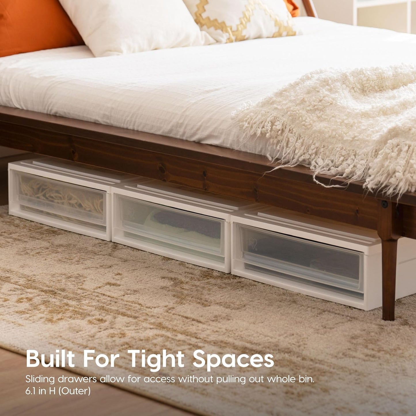 IRIS USA 27 Qt. Plastic Under Bed Storage Stackable Organizer Bin Container with Sliding Organizer Drawers, 4-Pack, Multi-Purpose for Clothes Shoes Clothing Bedding, White