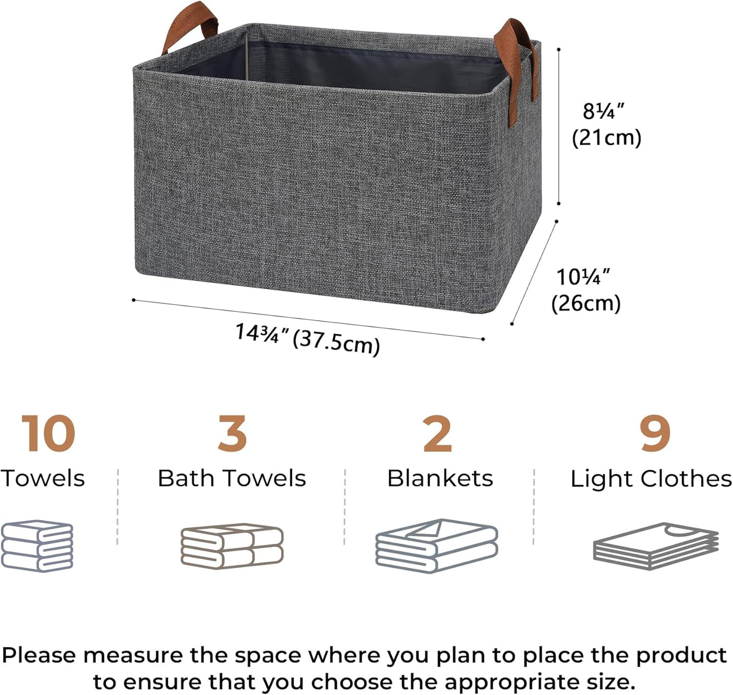 GRANNY SAYS Closet Storage Baskets, Collapsible Fabric Storage Bins with Metal Frame, Clothes Organizer Bins, Large Baskets for Shelves, Dark Gray, 4-Pack