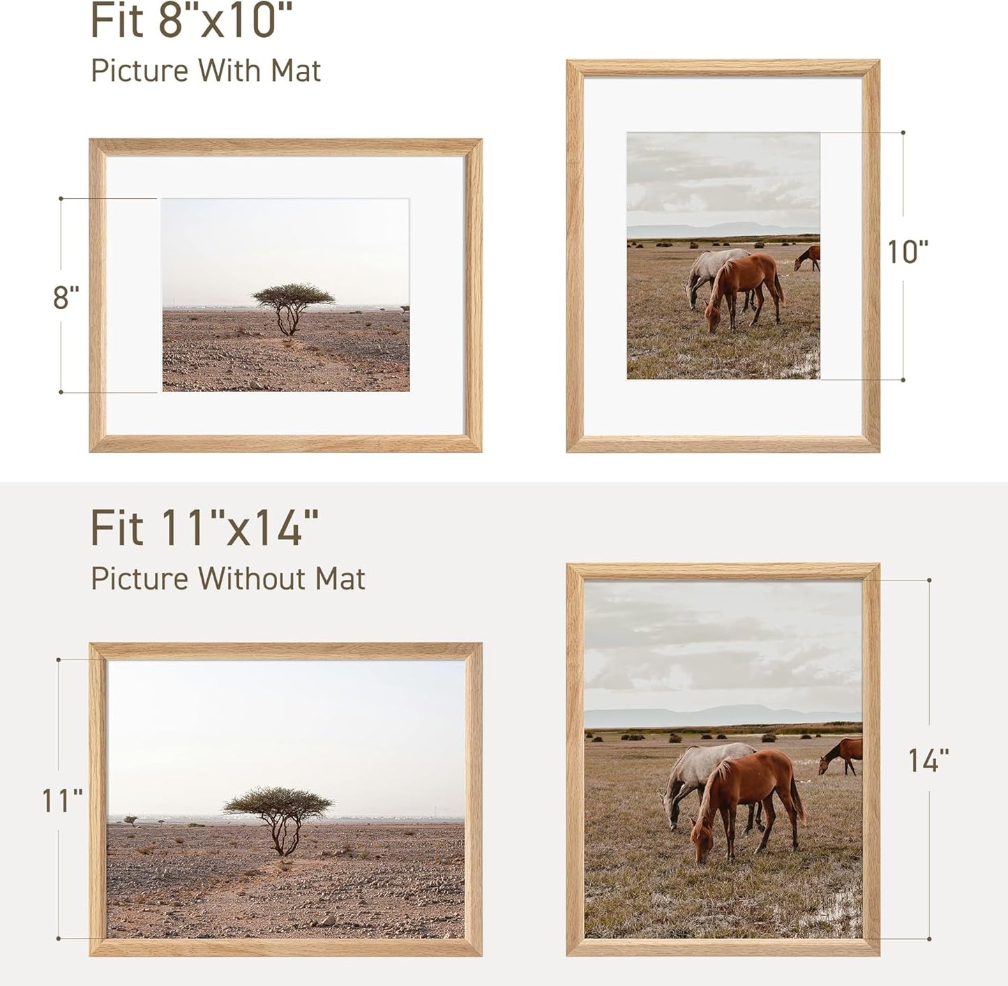 11x14 Picture Frame Natural Solid Oak Photo Frames with 8x10 Removable Mat Wall Hanging Large Handcrafted Frame with HD Plexiglass Wall and Tabletop Display Large Poster Frame