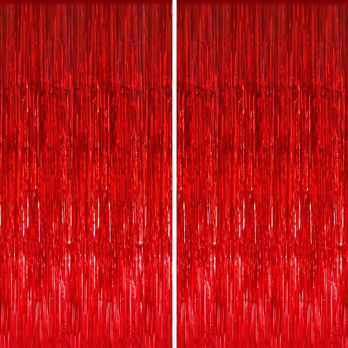 GOER 6.4 ft x 8.2 ft Metallic Tinsel Foil Fringe Curtains,Pack of 2 Party Streamer Backdrop for Birthday,Graduation Decorations and New Year Eve (Red)