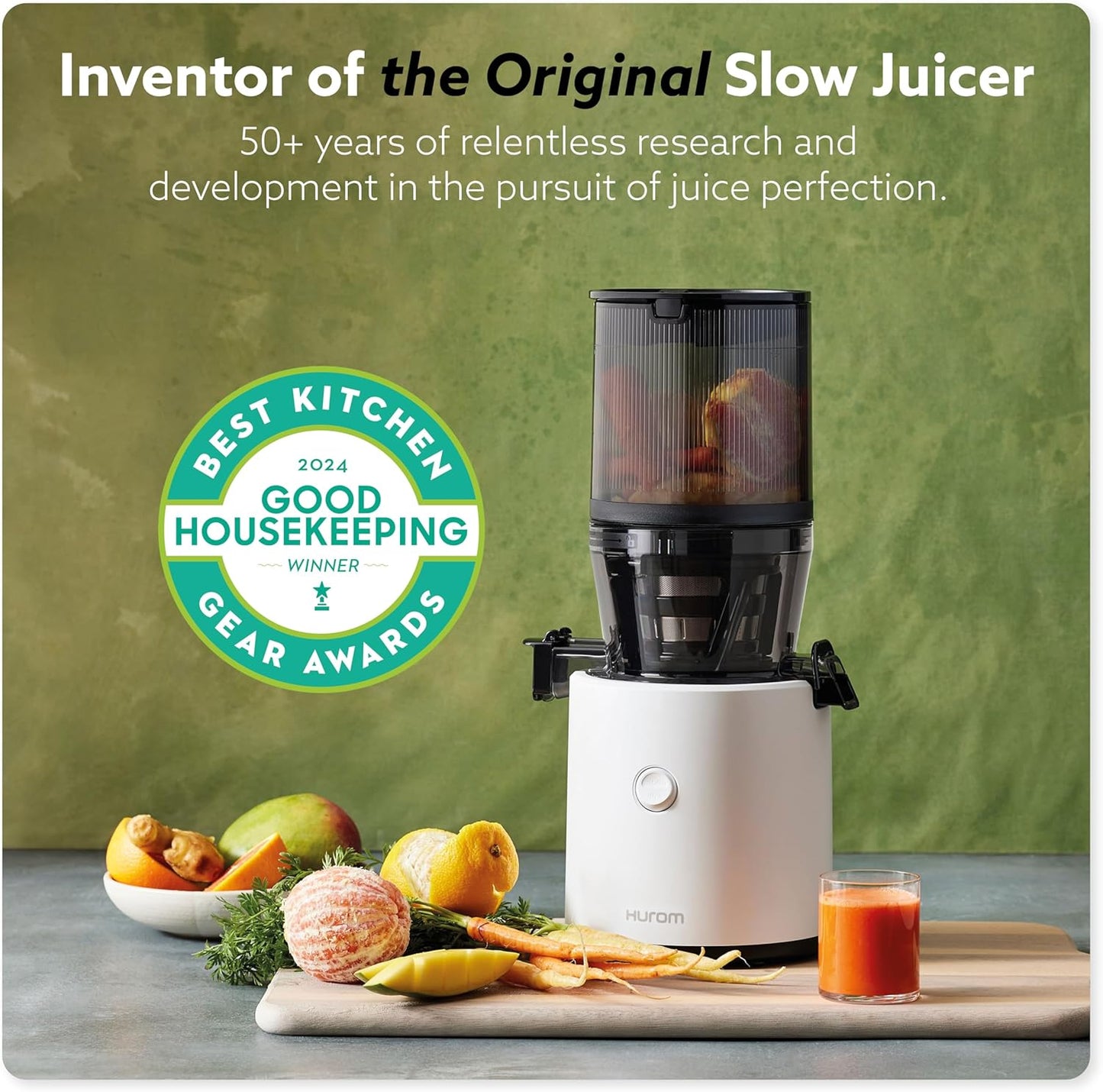 Hurom H320 Cold Press Juicer Machine, Easy to Clean Masticating Slow Juicer, Coarse Strainers, Self-Feeding, Hands Free, Family Size, Quiet Motor, Easy Assembly (Kale/Dark Green)