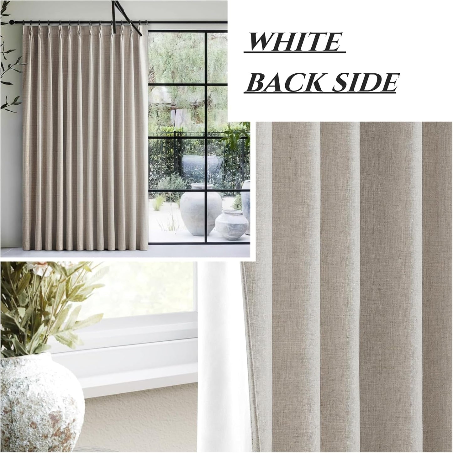 100 Inch Curtains Cabin & Drapes Window Coverings Linen Custom Blackout Curtains (Each 40x2 Panel 80 Widex100 Tall Natural Birch) Double Pinch Pleated Sliding Door Curtains for Patio