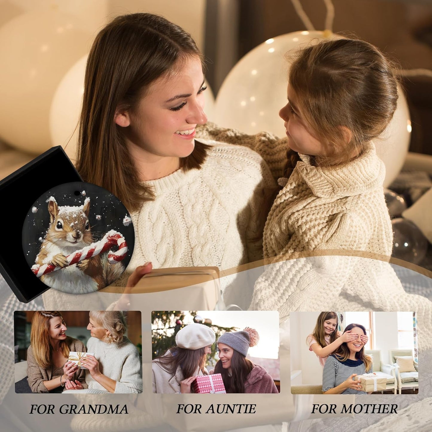 Christmas Squirrel Ceramic Ornament Gifts, Retro Rustic Winter Christmas Squirrel Decorative Hanging Ornaments for Xmas Tree Holiday Party Decoration, Animal Xmas Tree Decorations