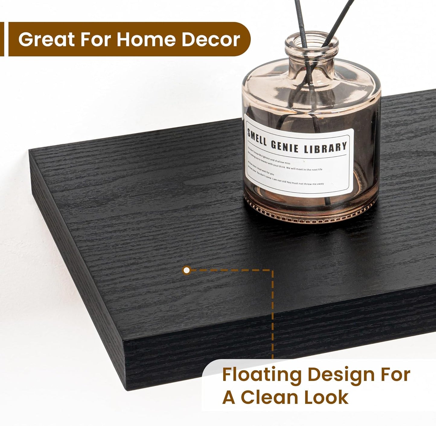 Fun Memories 48 Inch Deep Floating Shelves for Wall, 2 Pack of Long Wall Mounted Wood Shelves with Invisible Brackets for Bathroom, Bedroom, Living Room, Kitchen Decor and Storage, Black