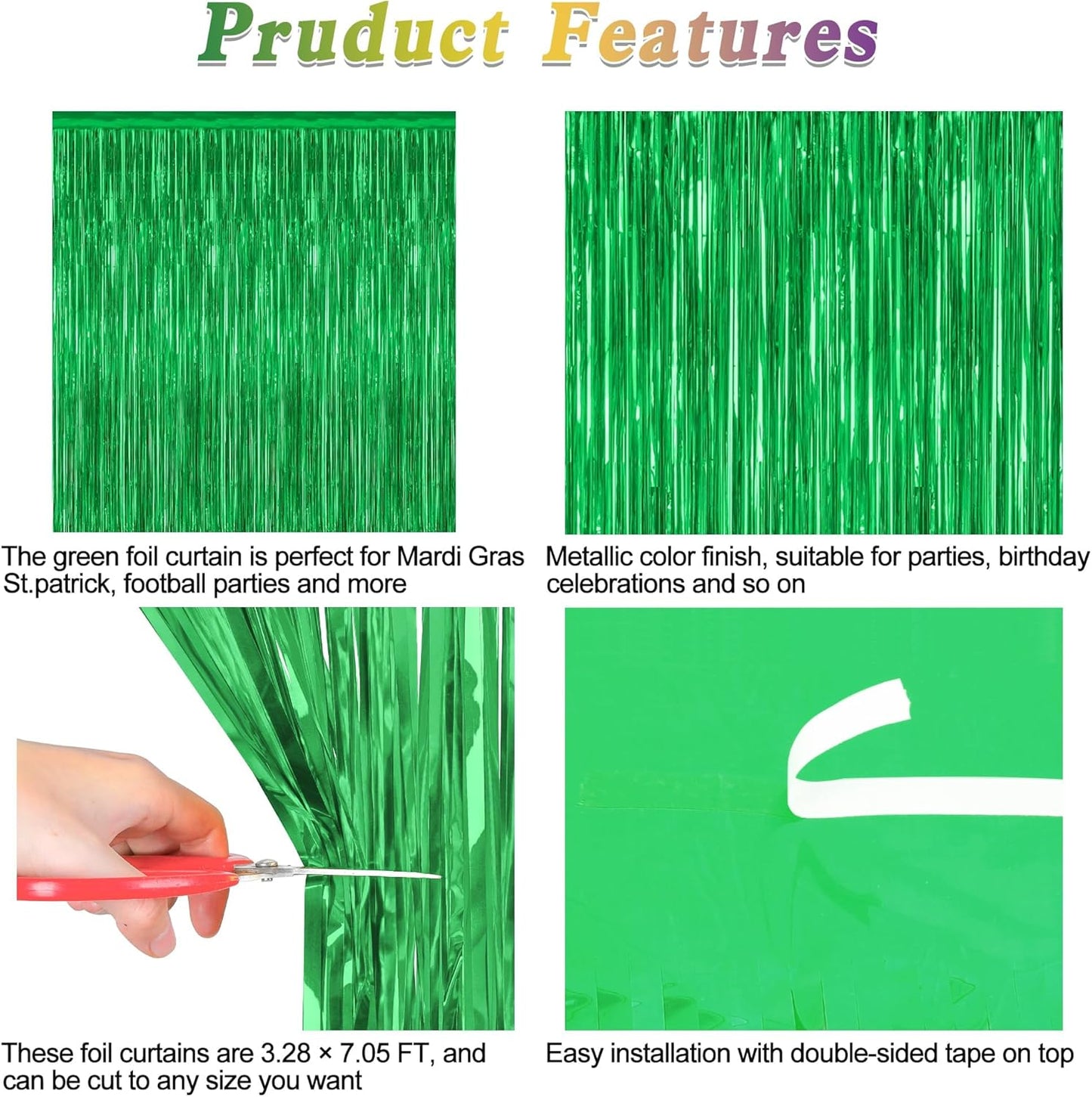 2 Pack Tinsel Backdrop, 3.28 FT x 7.05 FT Green Party Decorations, Metallic Football Backdrop Curtains Tinsel Curtains Streamer Backdrop, Party Supplies Wall Decor for Football Party Birthday