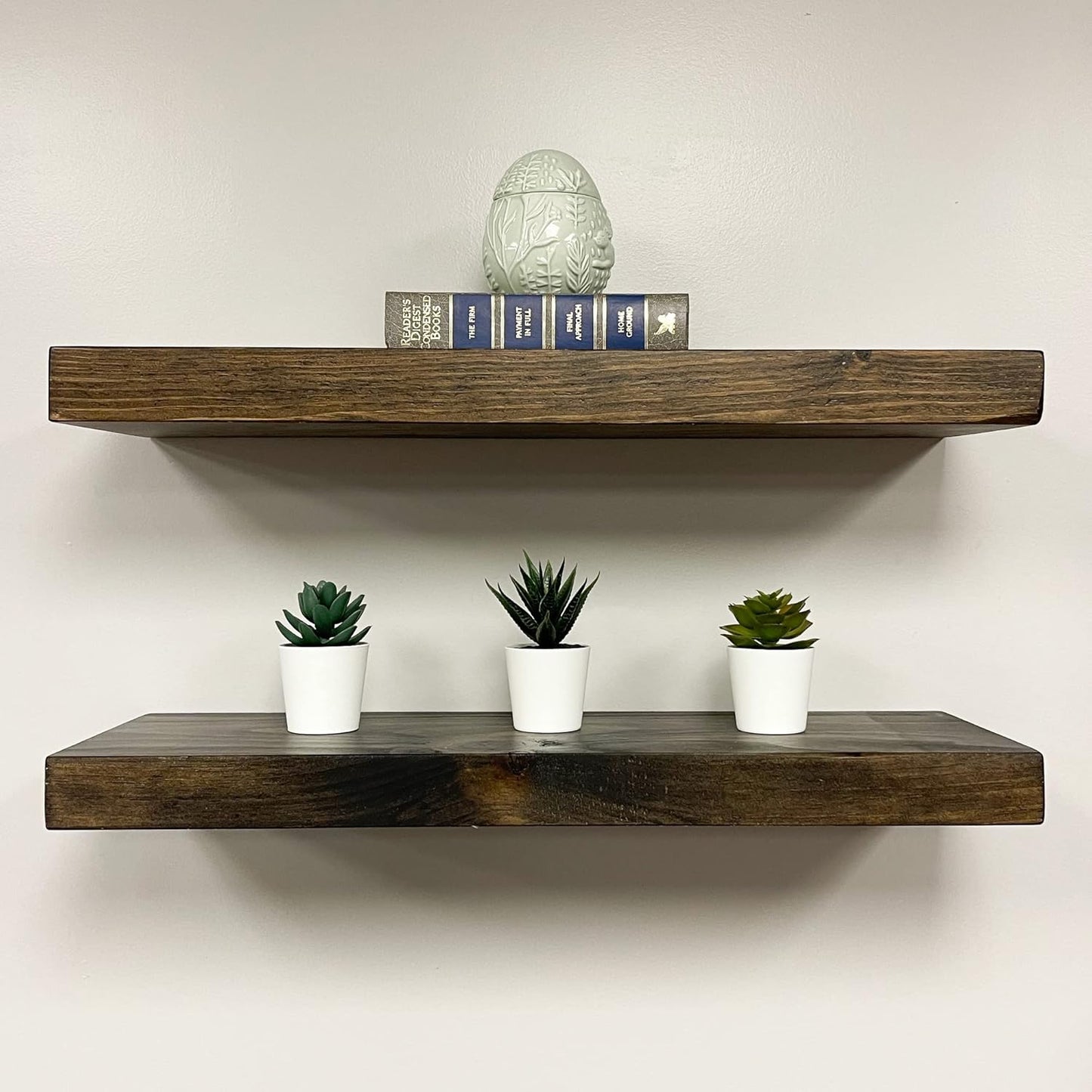URBANDI, Rustic Floating Shelves, Set of 2, Hidden Bracket, Solid Wood, Heavy Duty, Wall Mounted Shelves, (Dark Brown, 48Wx10D)