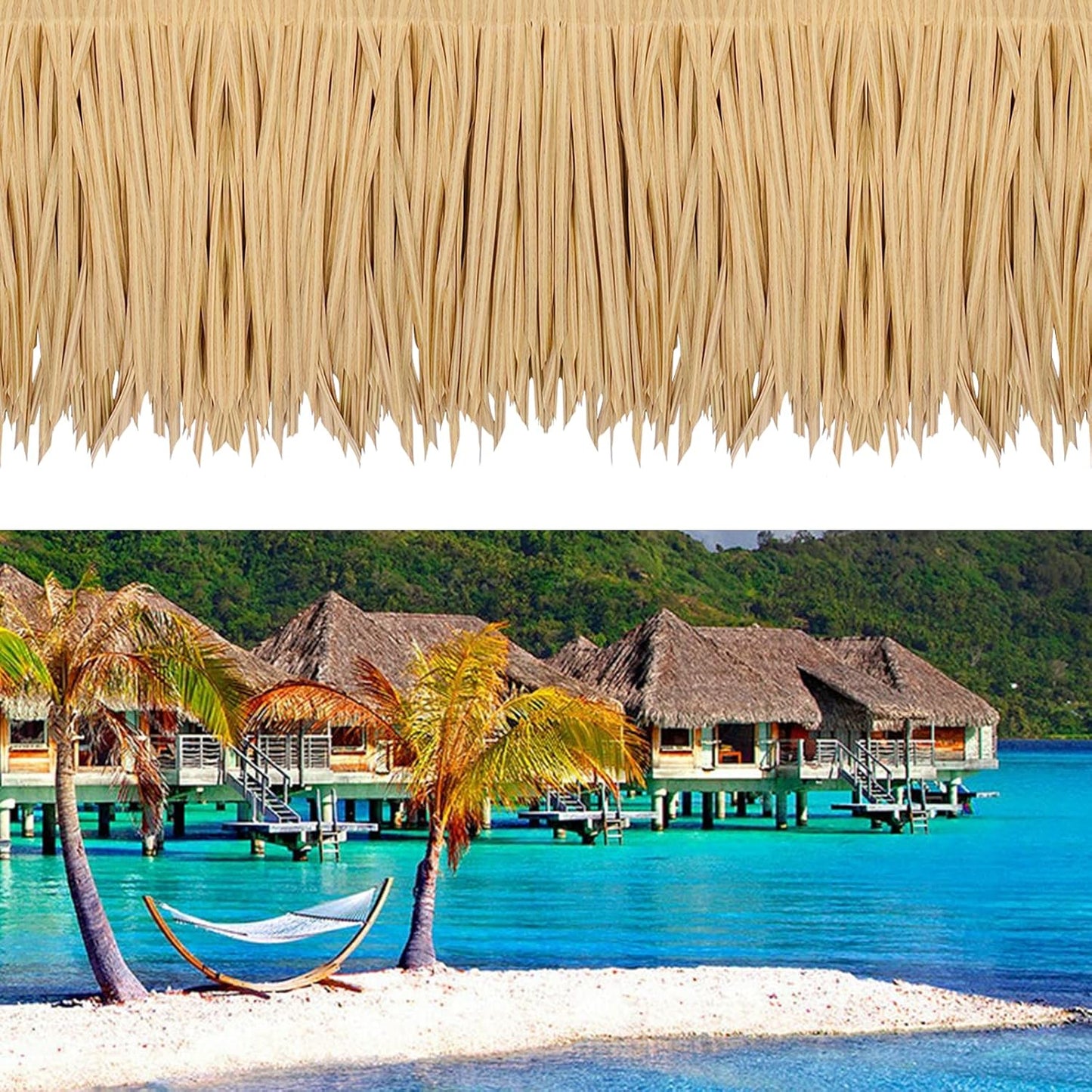 198'' x 16" Tiki Straw Roof Thatch –Mexican Style Artificial Palm Thatch Rolls,Tiki Bar Hut Grass Duck Boat Blinds Grass Runner Rolls Palapa Thatch Roofing for Garden Patio Umbrella Covers Fence Party