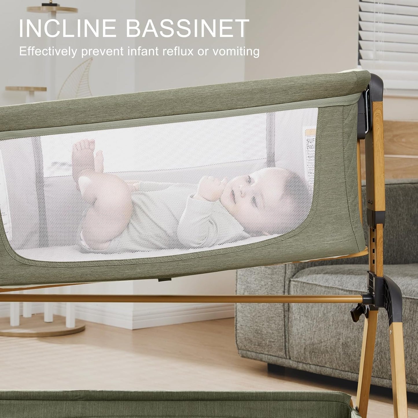 3 in 1 Baby Bassinet, Rocking Bassinets with Comfy Mattress and Wheels, Adjustable Height Bassinet Bedside Sleeper, Easy Folding Portable Crib for Newborn (Green)