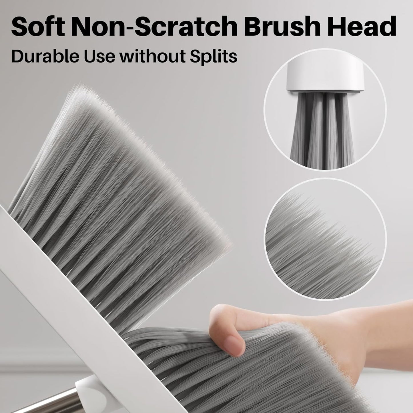 JOYMOOP White Broom and Dustpan Set, Upright Angle Design with Built-in Comb Teeth for Kitchen, Office, Pet Hair, Hard Floors