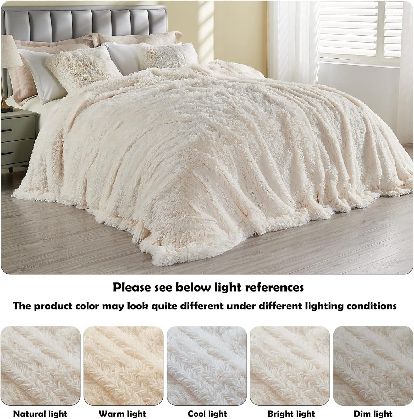 GONAAP Fuzzy Faux Fur Throw Blanket Ivory Super Soft Cozy Plush Fuzzy Shaggy Blanket for Couch Sofa Bed (Ivory, Throw(40"x50"))