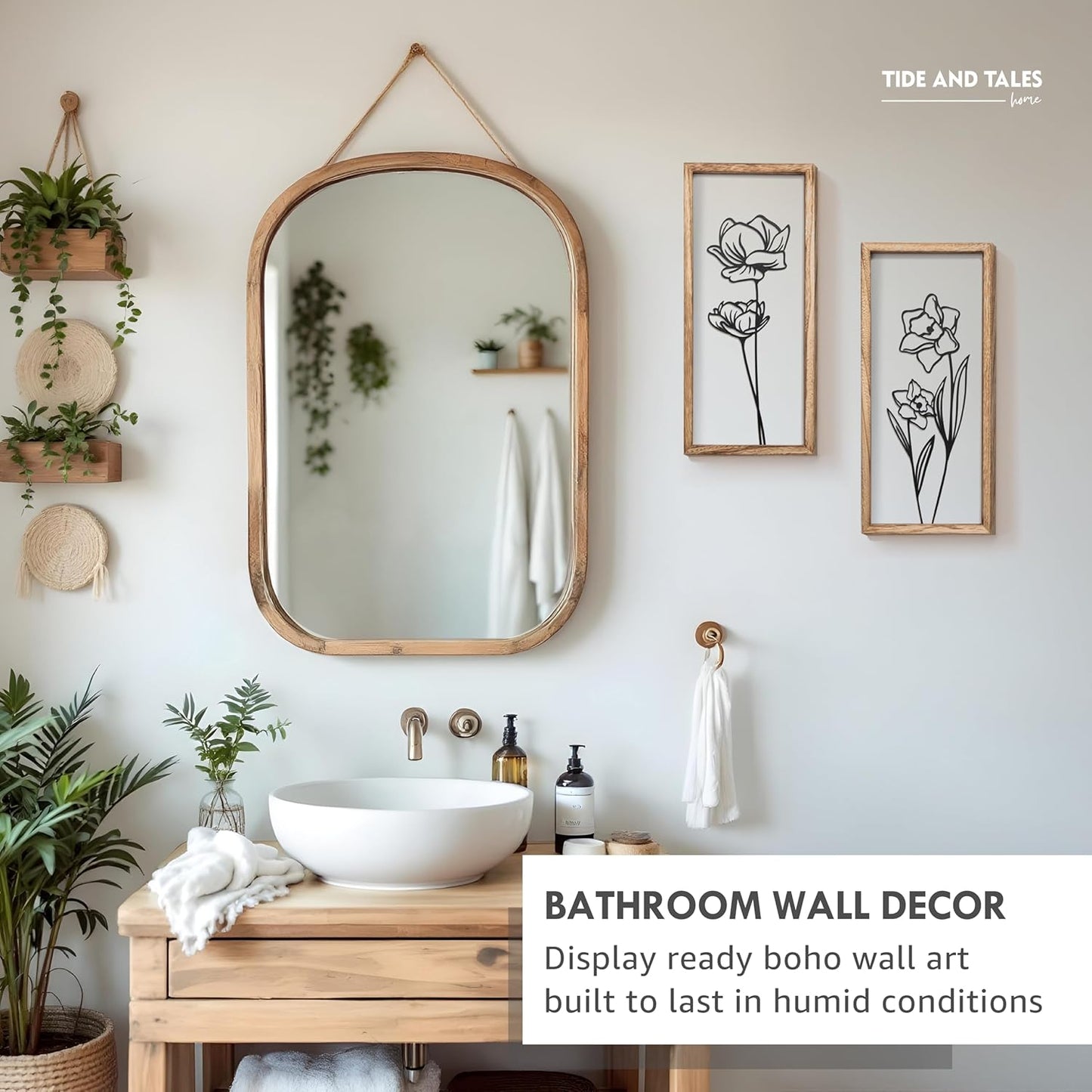 3D Black and White Wall Art (Set of 2) Lightweight, Wooden Ready-to-Hang Framed Floral Wall Art for Bathroom, Bedroom, Living Room or Office – Boho Botanical Farmhouse Decor – Gift-Boxed