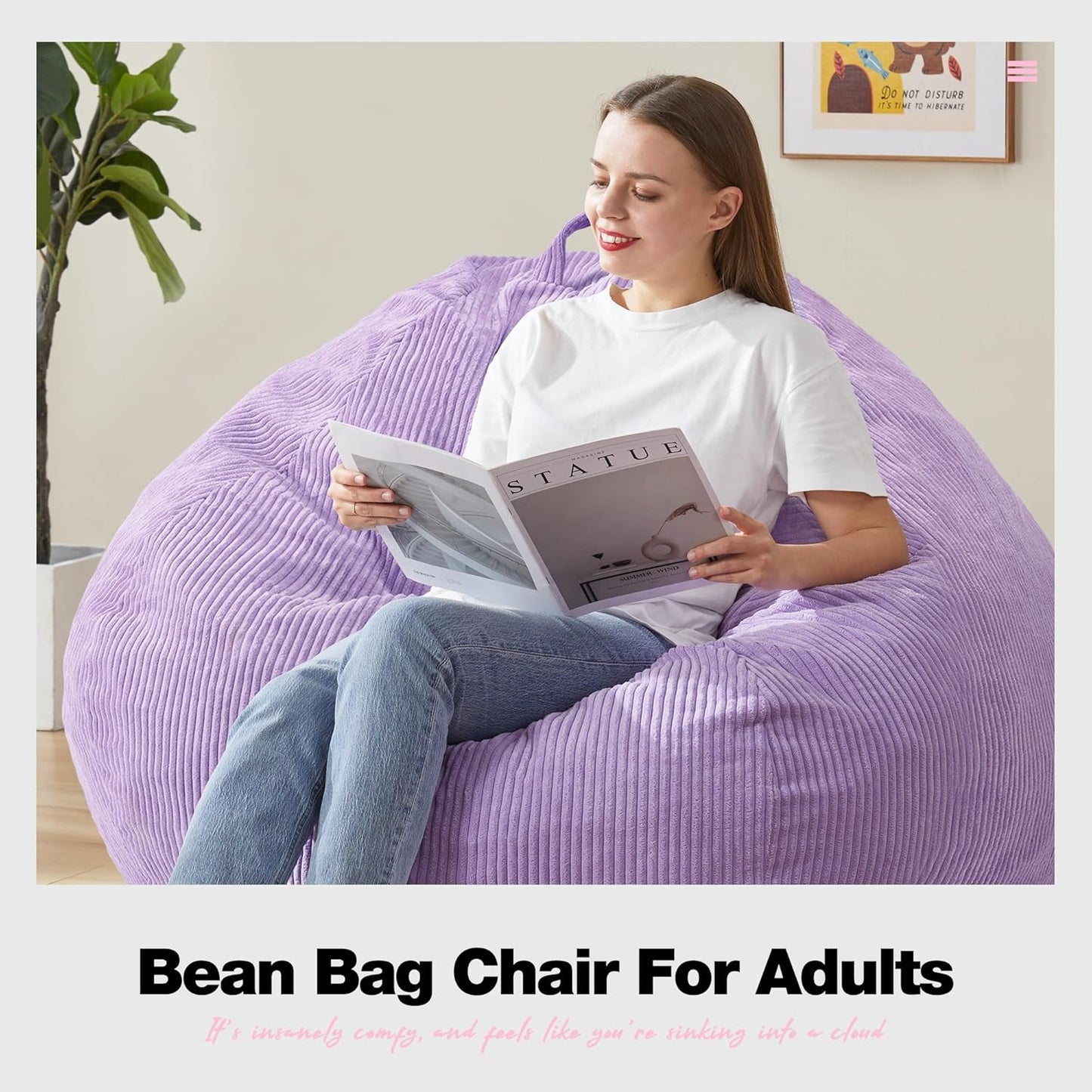 Hobestluk 4.5FT Bean Bag Chair Giant Bean Bag Chair with Filler Included Adult Bean Bag Chairs with Removable Cover for Bedroom Living Room - (Jumbo, Purple)