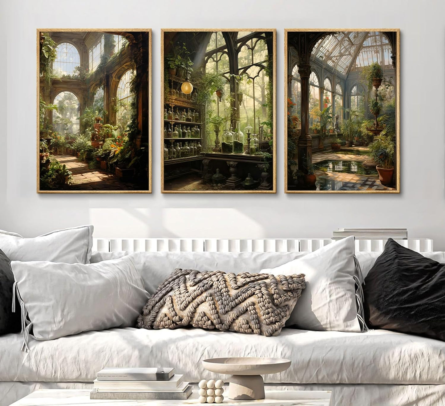 3pcs William Morris Green Plants Canvas Wall Art Medieval Castle Posters Prints Gothictalian Landscape Painting Pictures Paintings Wall Decor for Living Room Bathroom Bedroom Decoration Unframed