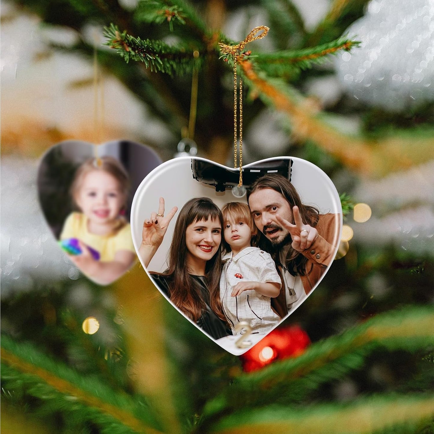 Personalized Christmas Ornaments 2024 Customized with Photo Text Ornament Keepsake Pet First Christmas Ornament Bulk Custom Ceramic Xmas Tree Decorations, Heart