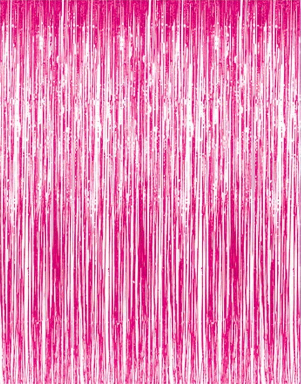 GOER 6.4 ft x 8.2 ft Metallic Tinsel Foil Fringe Curtains,Pack of 2 Party Streamer Backdrop for Galentines Day,Birthday,Graduation Decorations and New Year Eve (Hot Pink)