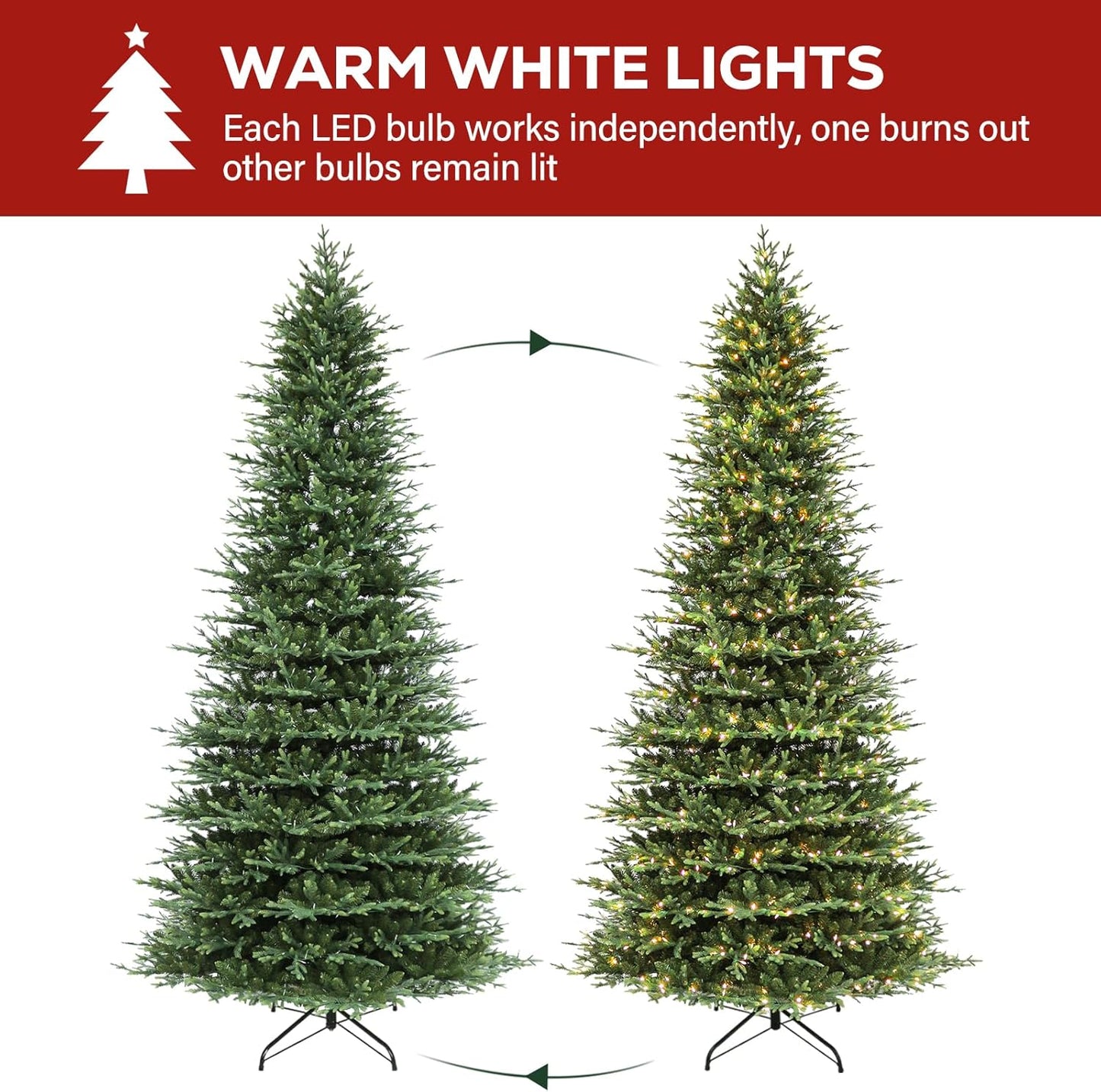 Hykolity 12 ft Prelit Christmas Tree, Artificial Christmas Tree with 850 Warm White Lights, 8109 Branch Tips, Metal Stand and Hinged Branches for Holiday, Decoration