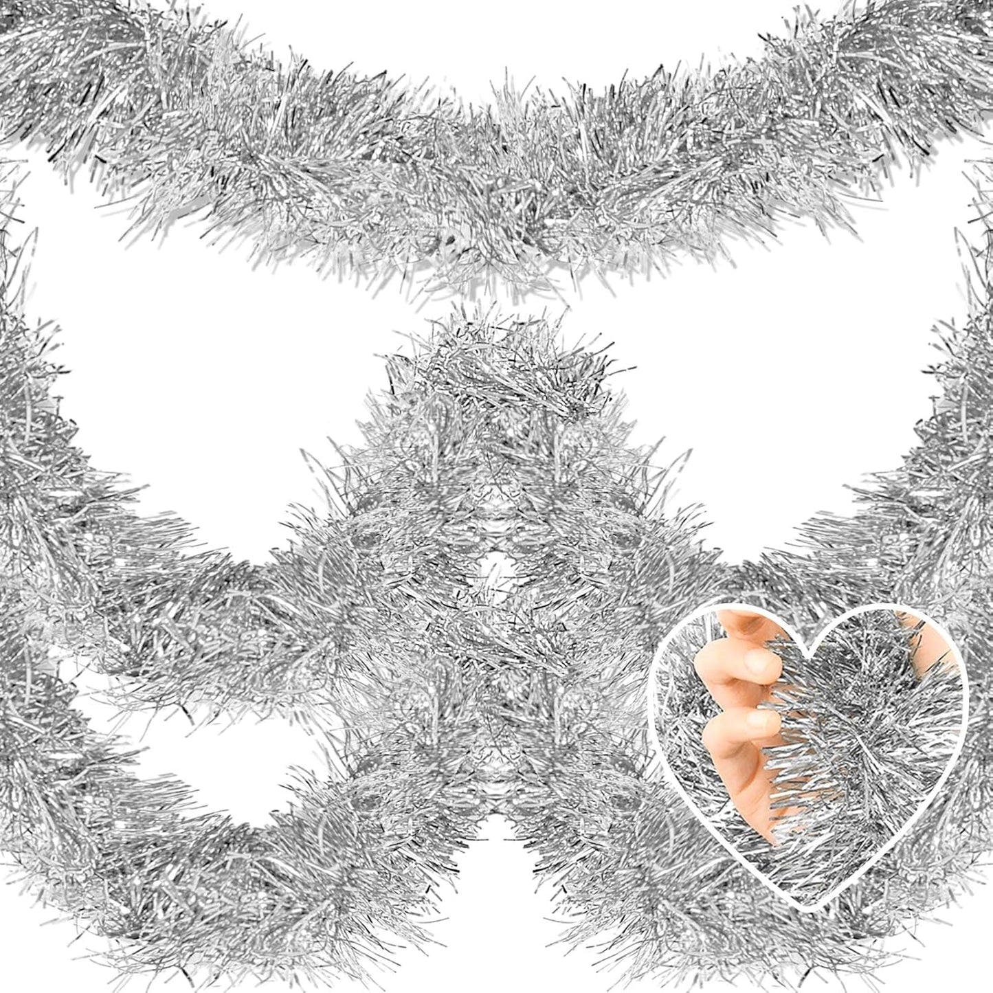 50 Feet Metallic Twist Tinsel Garland Wall Hanging Backdrop for Parade Floats, Christmas Eve, New Year, Valentine's Day Party Decorations (Silver, 2in x 50ft)