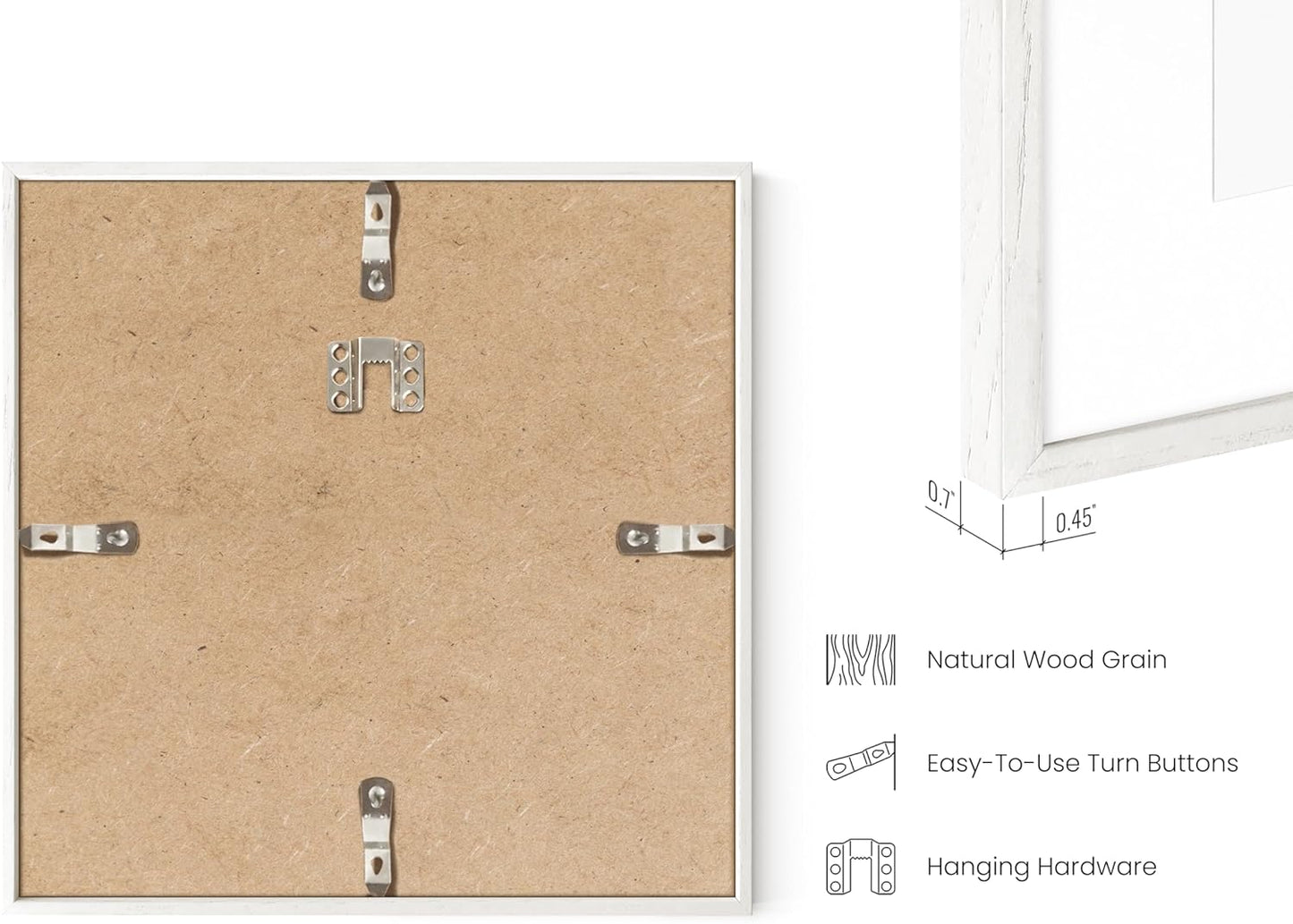 HAUS AND HUES 10x10 Square Picture Frames Set of 15 - White Oak Frames with Plexiglass, Modern Style, Wall Mountable