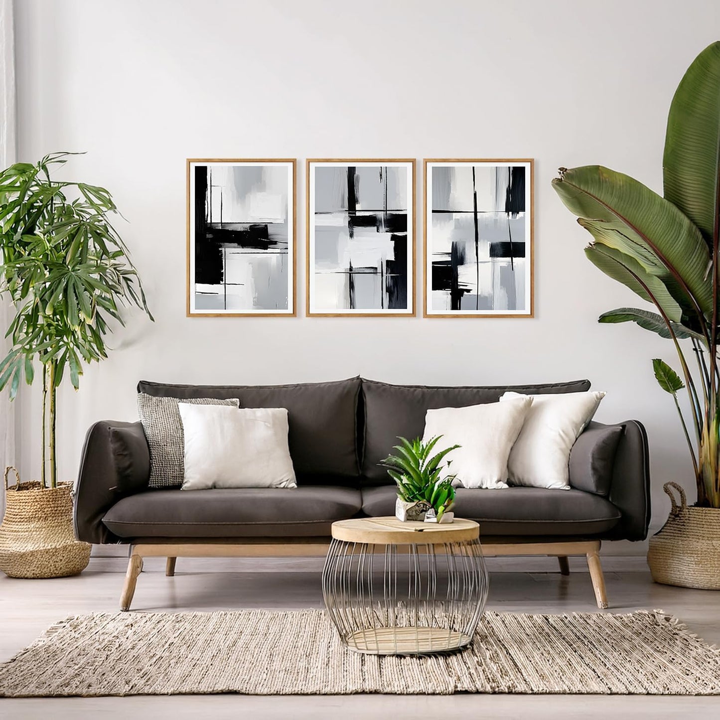 HPNIUB Modern Abstract Geometric Wall Art, Black & White Canvas Neutral Prints, Minimalist Bohemian Mid-Century Wall Art for Hallway, Office Wall Decor- 16"x24"x3