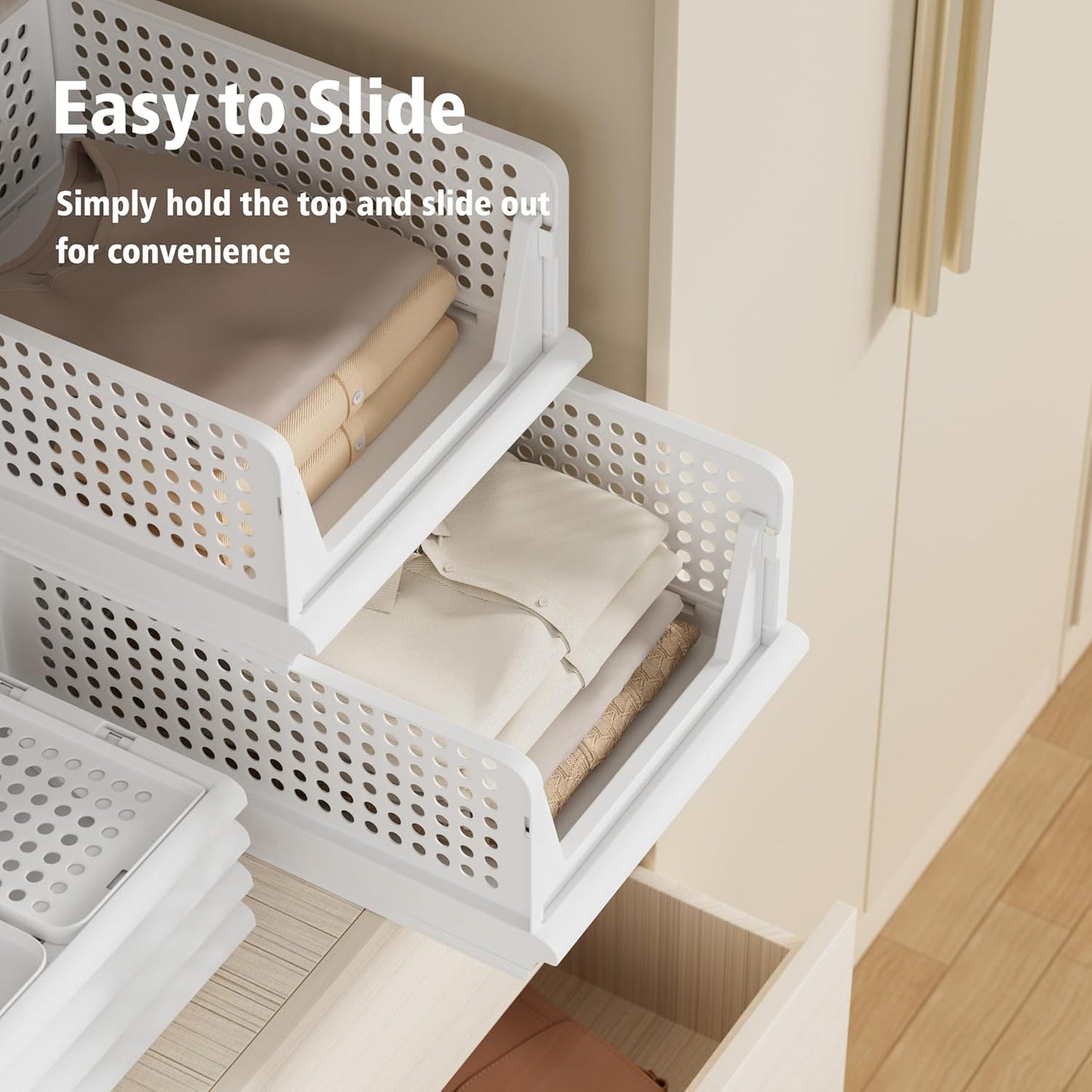 5 Pack Stackable Plastic Storage Basket Closet Organizer Bin Foldable Clothes Organizer Storage Drawer Shelf Container for Living room Bathroom Kitchen Office (3L+2S)