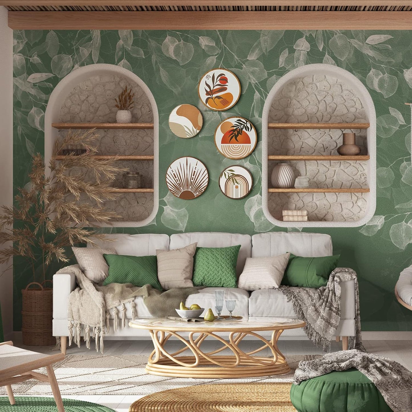 Qunclay 5 Pcs Wall Art Decor Wooden Living Room Wall Decor Bohemian Hanging Farmhouse Geometric 10'' and 8'' Aesthetic Wood Minimalist Posters for Bedroom(Boho)