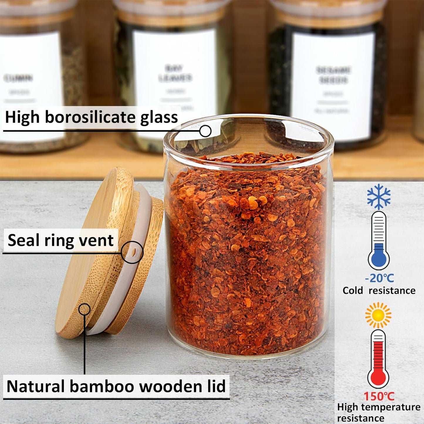 4OZ Glass Spice Jars with Bamboo Lids and 315 Labels, 10 Pcs Clear Food Storage Containers for Kitchen Sugar Salt Coffee Tea Beans