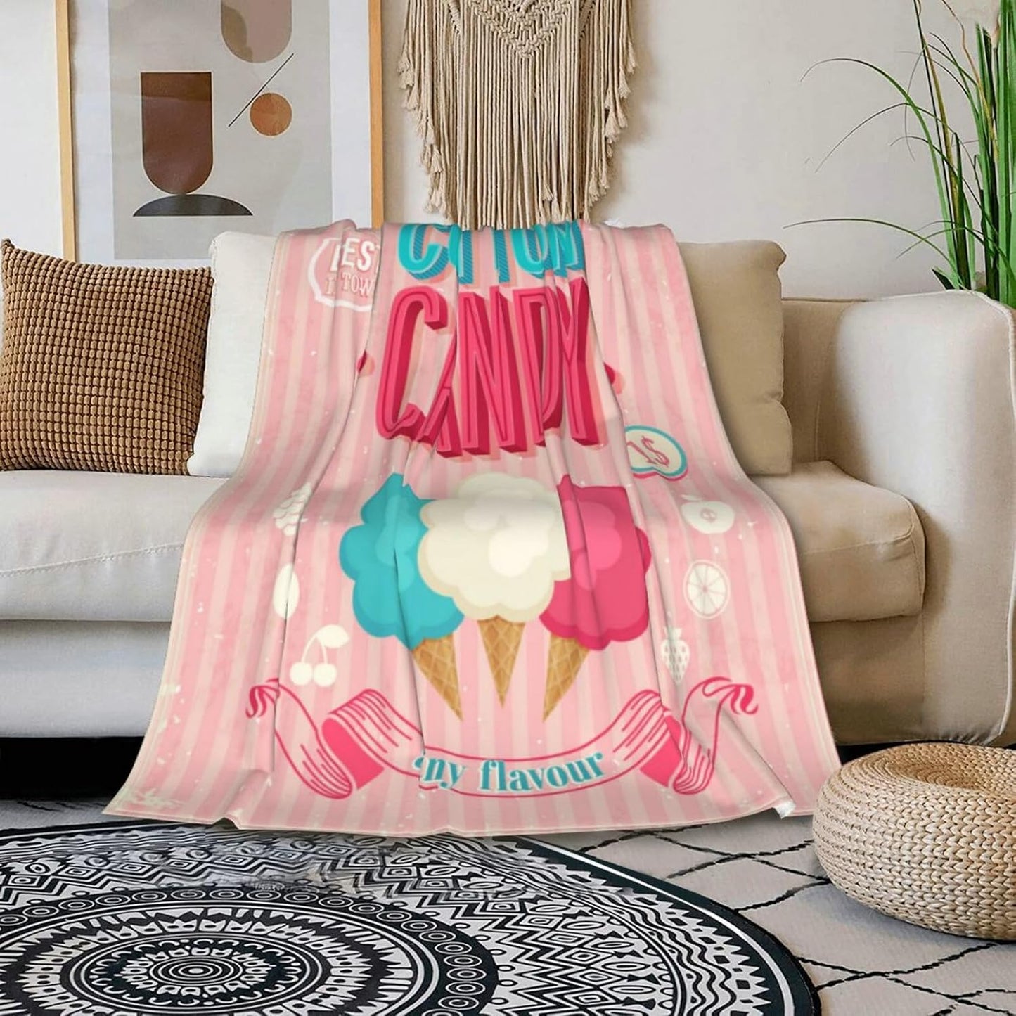 HGOD DESIGNS Candy Throw Blanket Sweet and Colorful Candy Pink Blanket Super Soft Flannel Throw Blanket Lightweight Plush Fuzzy Bed Blanket for Bedding Sofa and Travel 50"X60"