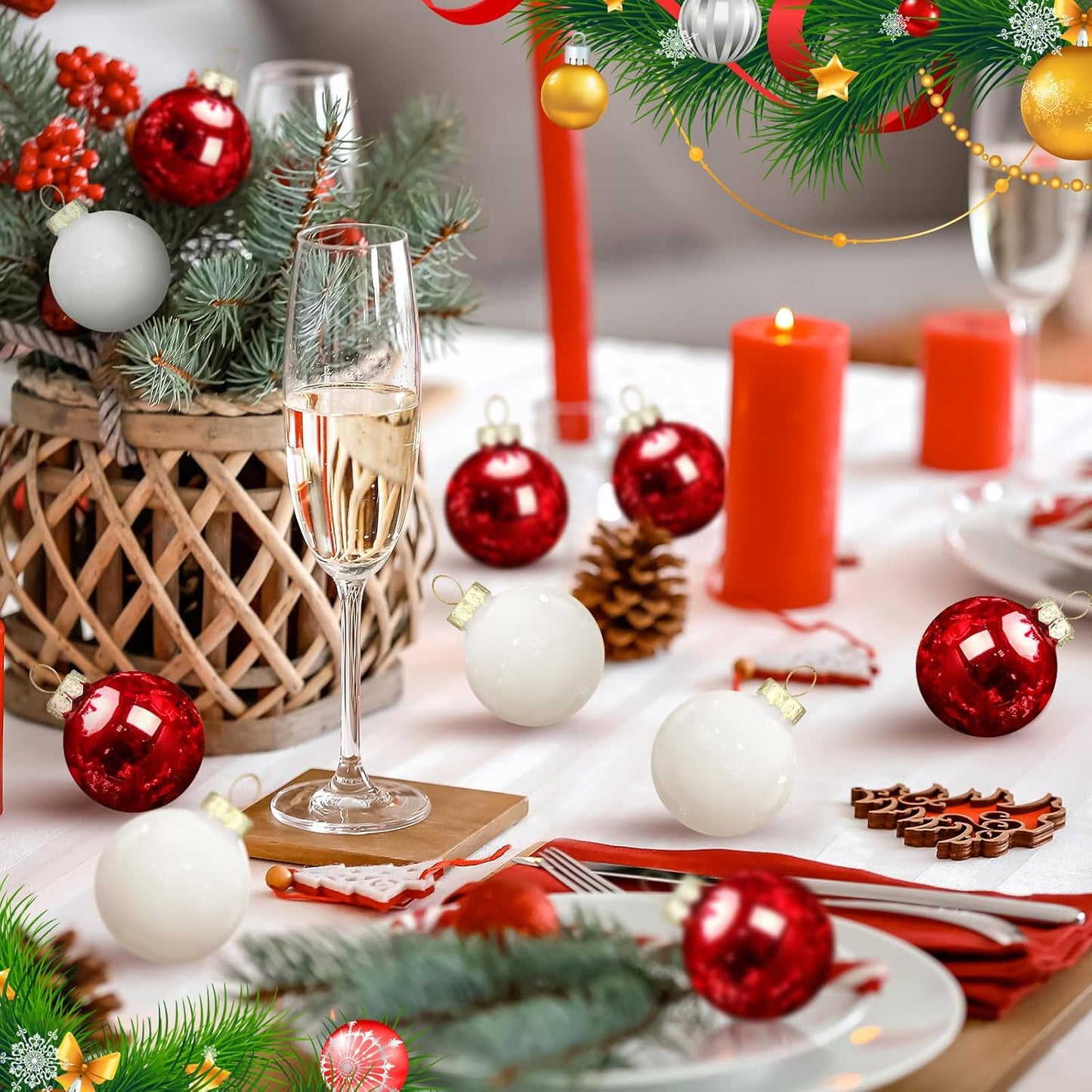 Tioncy 32 Pcs 1 Inch Mini Glass Christmas Ornaments Balls Shiny Christmas Balls Tiny Tree Hanging Decoration Small Colorful Ball Pendant for Xmas Party Supplies(Red, White)