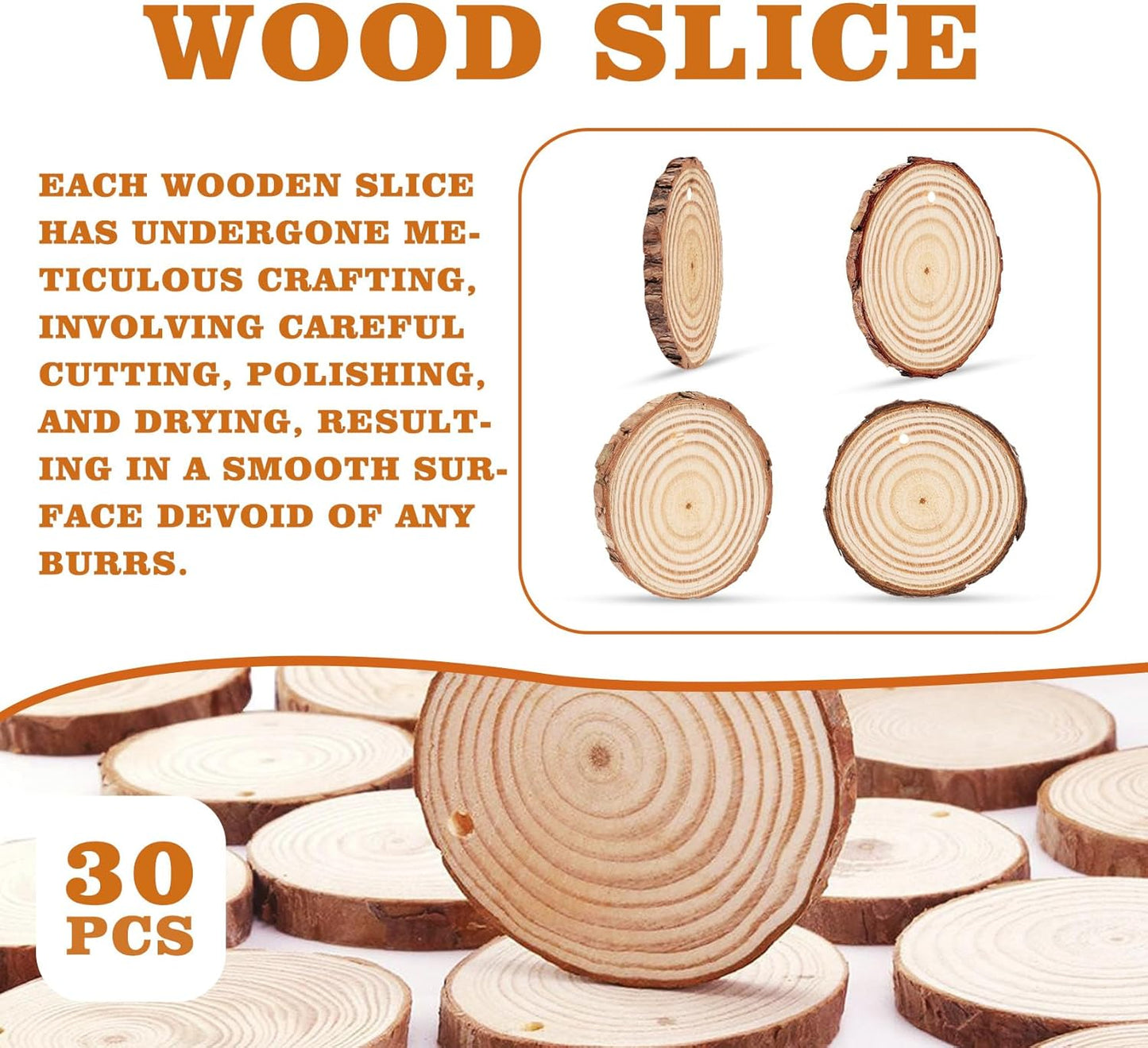 30 Pcs Wood Slices with Hole, 2.3-2.8 Inch Unfinished Wood, Wood Rounds for Crafts, Wood Crafts, Round Wood for Doodle, Splice, Paint, Art, Decorate, Ornament