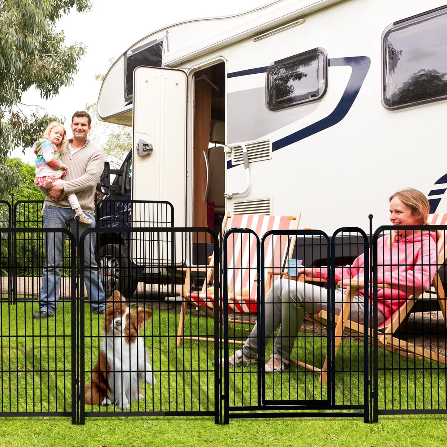 36 in(H) Garden Fence With Gate, Wide Gate Low Threshold, 8 Panels Total 17.7 ft(L) Heavy Duty Iron Animal Barrier Fence For Yard, Suitable For Indoor Or Outdoor Dog Fencing,Garden Border Fence