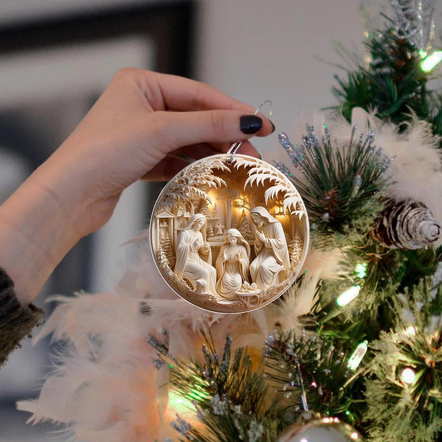 Jabihome Christmas Ornaments 2025, Exchange for Women, Men, Collectible Dated Year Ornaments for Tree, Unique Acrylic Suncatcher, Printed Stained Glass Effect Decor (Nativity Scene)