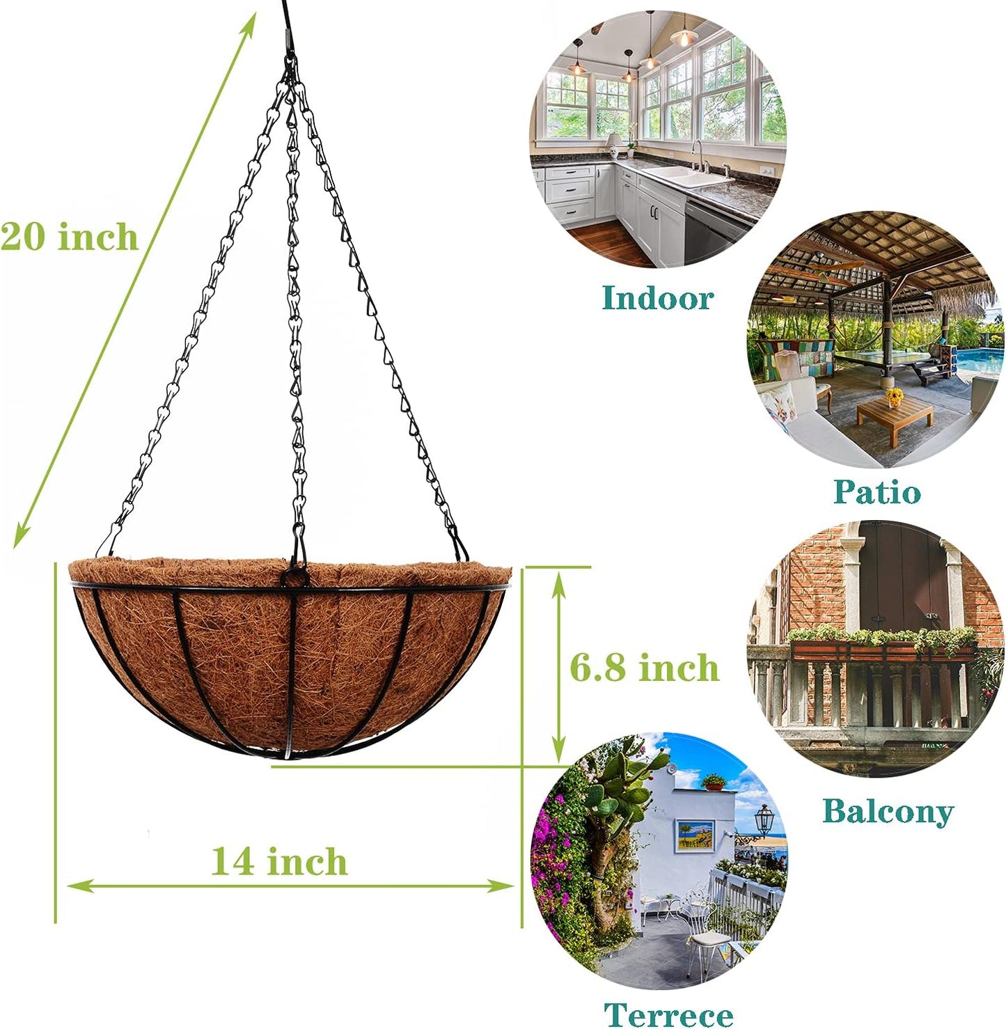 Hanging Planters Basket Outdoor Indoor(14 inch 4 Pack)-Coconut Coir Hanging Baskets for Plants Outdoor,Metal Wire Baskets with Coco Liner Window Box Planters, hanging Flower Pots For Railings…
