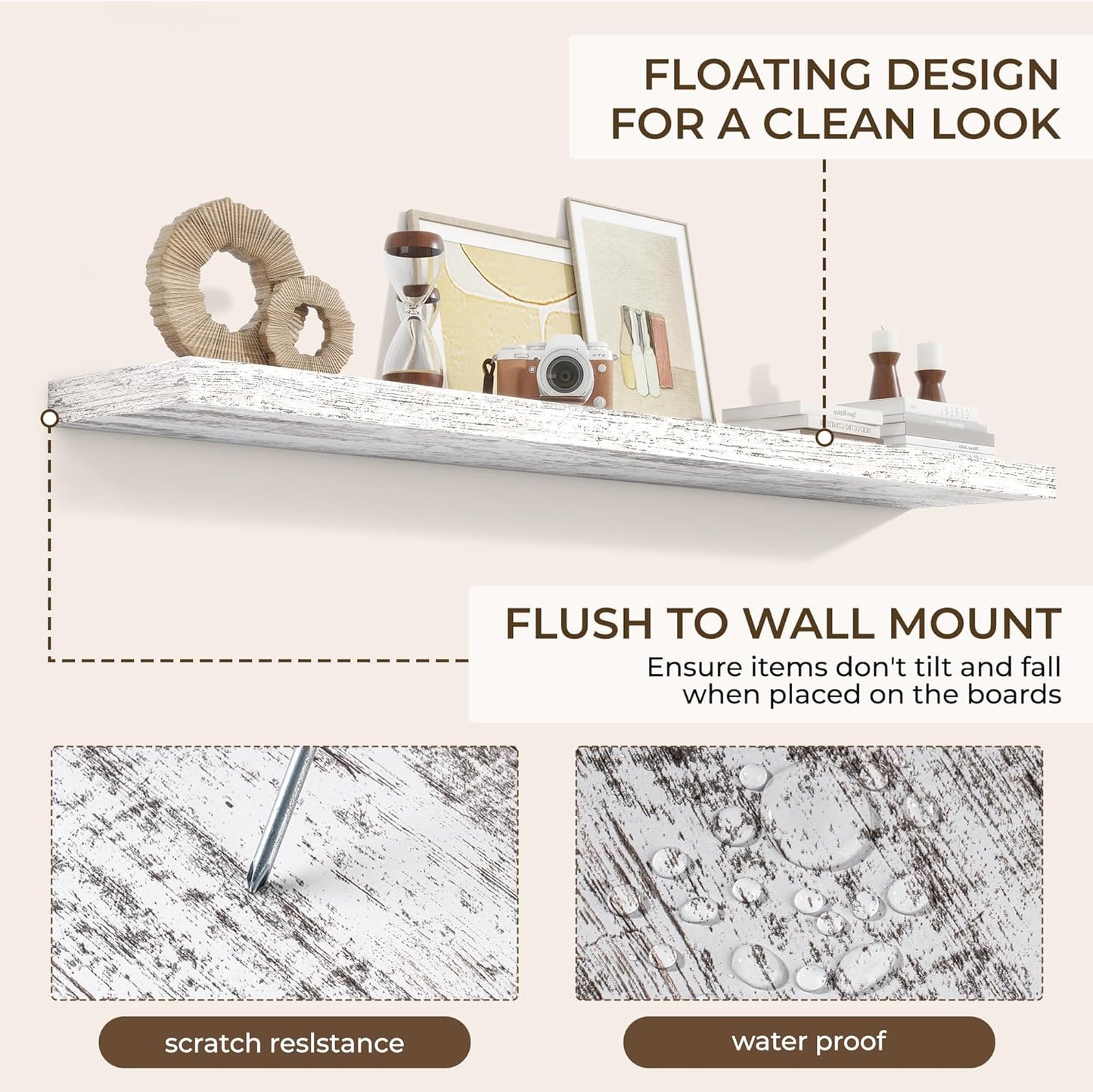 RICHFOCUS 72Inch Floating Shelves for Wall 2 Pack Shelves for Bedroom|Kitchen|Bathroom Wall Mounted Rustic Distressed Wood Floating Shelf with Invisible Brackets for Books|Storage|Decor, Rustic