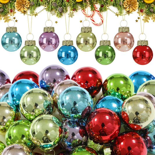 Tioncy 32 Pcs 1 Inch Mini Glass Christmas Ornaments Balls Shiny Christmas Balls Tiny Tree Hanging Decoration Small Colorful Ball Pendant for Xmas Party Supplies(Macaron Color)