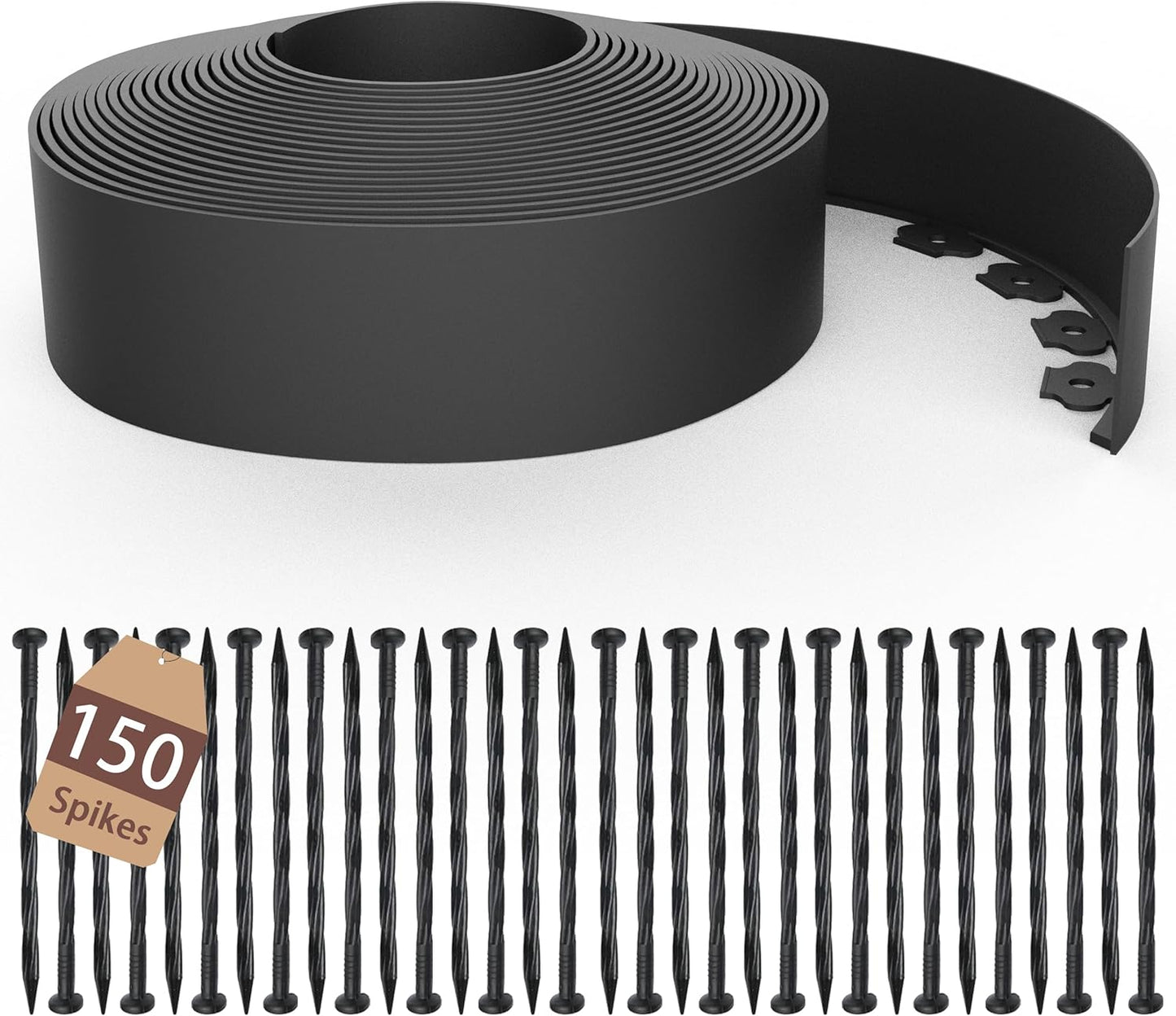 4 inch Tall Landscape Edging Kit 80FT Garden Edging with 150 Spikes for Lawn Edging and Flower Beds (Black, 80FT)