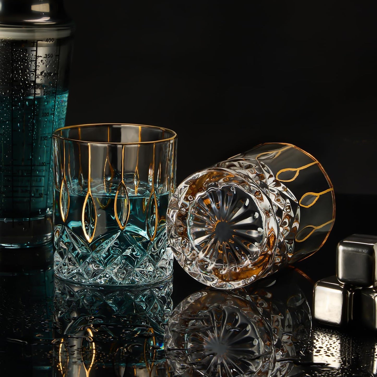 Gold Rim Whiskey Glasses Set of 2,Crystal Old Fashioned Glasses-Luxury Gold Collection,Perfect for Scotch Bourbon Rocks Cognac Vodka Gin Tequila Rum Liquor,Whiskey Gifts for Men